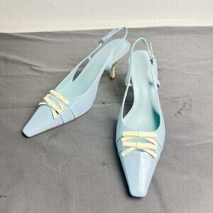 Reformation Noreen Aqua Patent Slingback Heels Sz 9.5